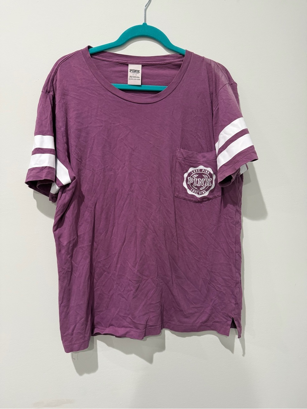 PINK Victoria's Secret Women’s Short Sleeve Pocket Tee in Plum